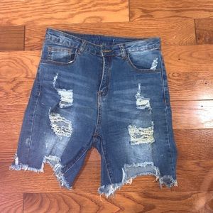 Blue Knee High Biker Shorts